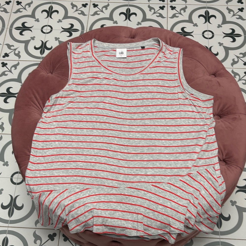 CAbi Gray and Orange Striped Top